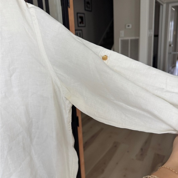 Vintage Ralph Lauren linen button down shirt embroidered monogram logo collar - Picture 11 of 12